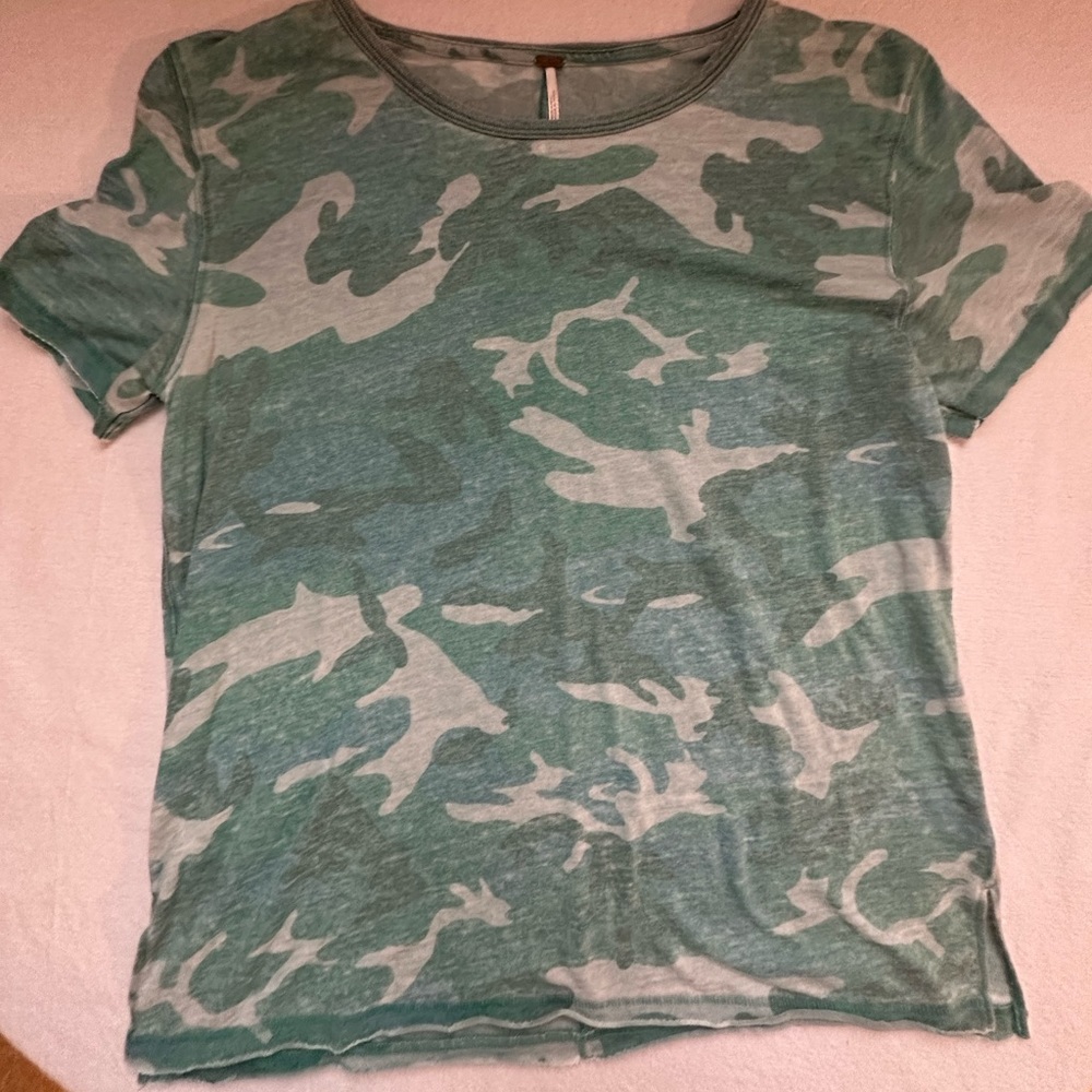 Free People Green and Blue Camo soft Tshirt